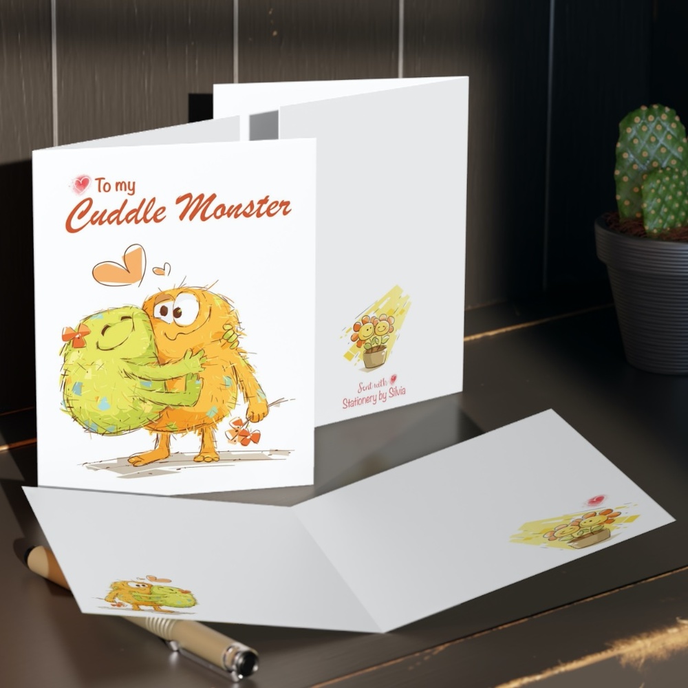 Cute Valentines Card Cuddle Monsters Couple Anniversary Card w Envelope